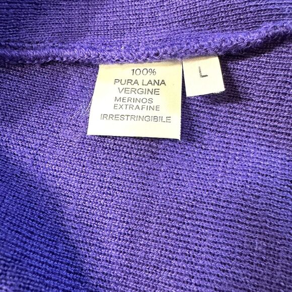 Italian Merino Wool Cardigan Sweater Womens Large Purple Buttons Sara Meghnagi - Picture 5 of 13